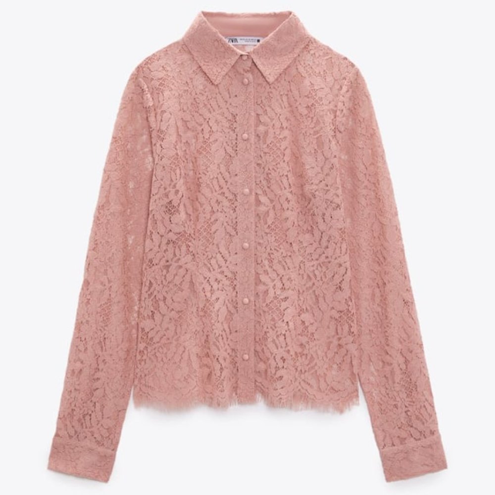 Zara Blush Lace Button-Down Shirt